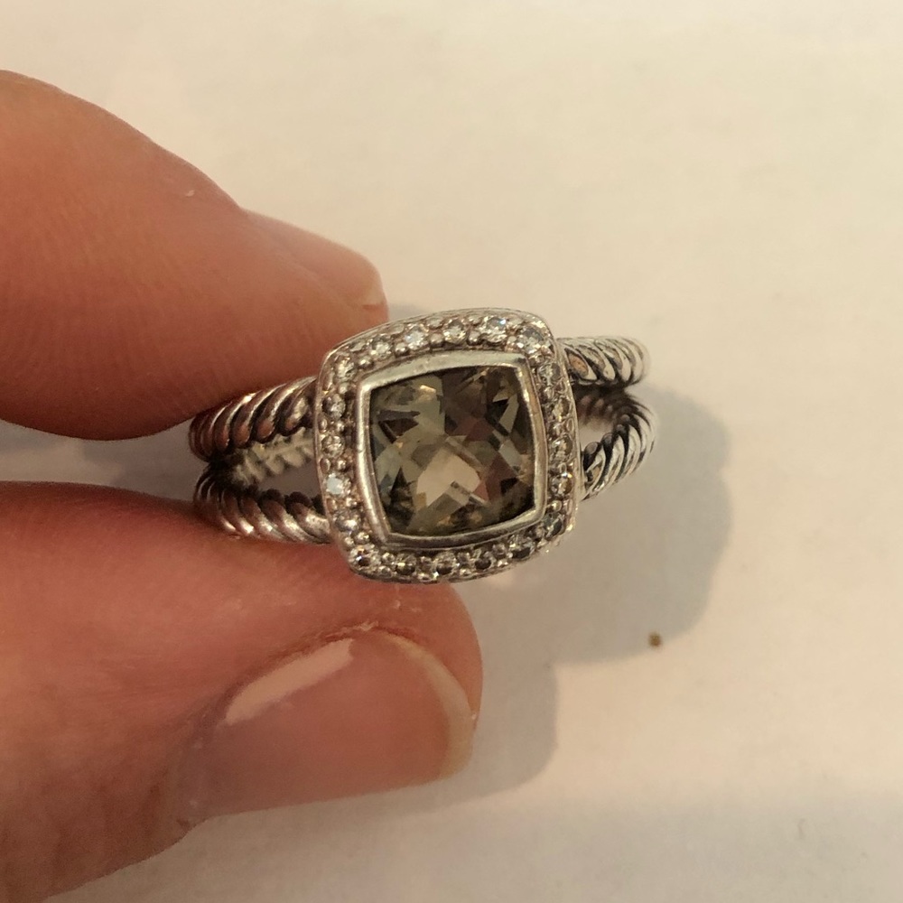 David Yurman Petite Albion Ring with Prasiolite & Diamonds Size 7